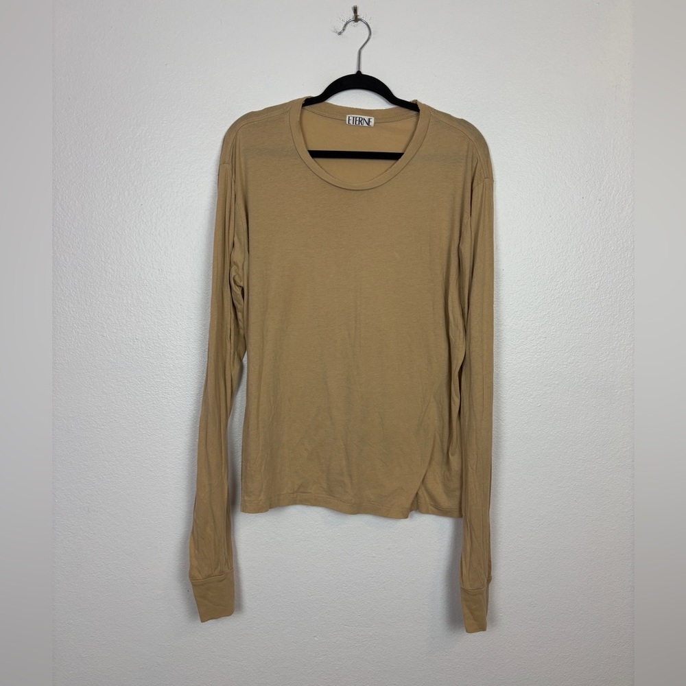 ETERNE Long Sleeve Boyfriend T Shirt in Sand Large